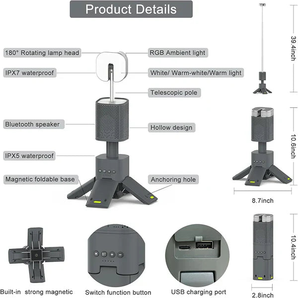 Telescopic Camping Light with Speaker