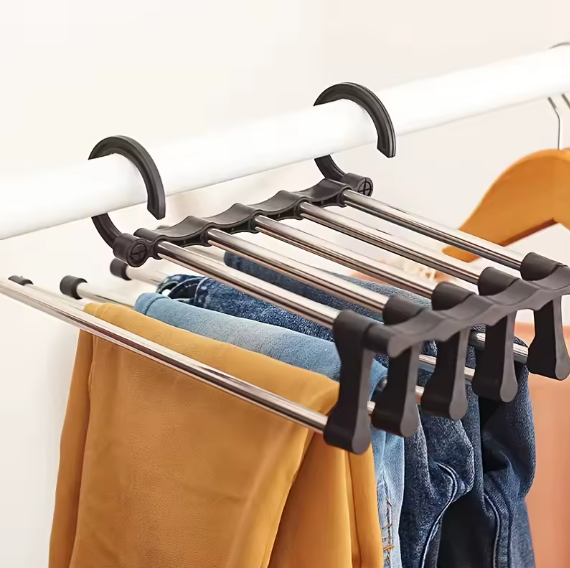 ✨Multi-functional Pants Rack - Closet Multiple Layers Multifunctional Uses Rack Organizer for Trousers Scarves Slack (1 Pack with 5 Metal Clips)✨