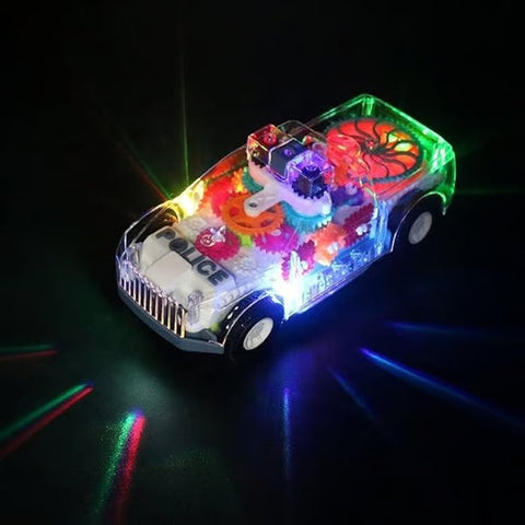 Light Up Transparent Gears Police Car Toy for Kids