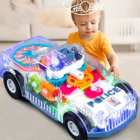 Light Up Transparent Gears Police Car Toy for Kids